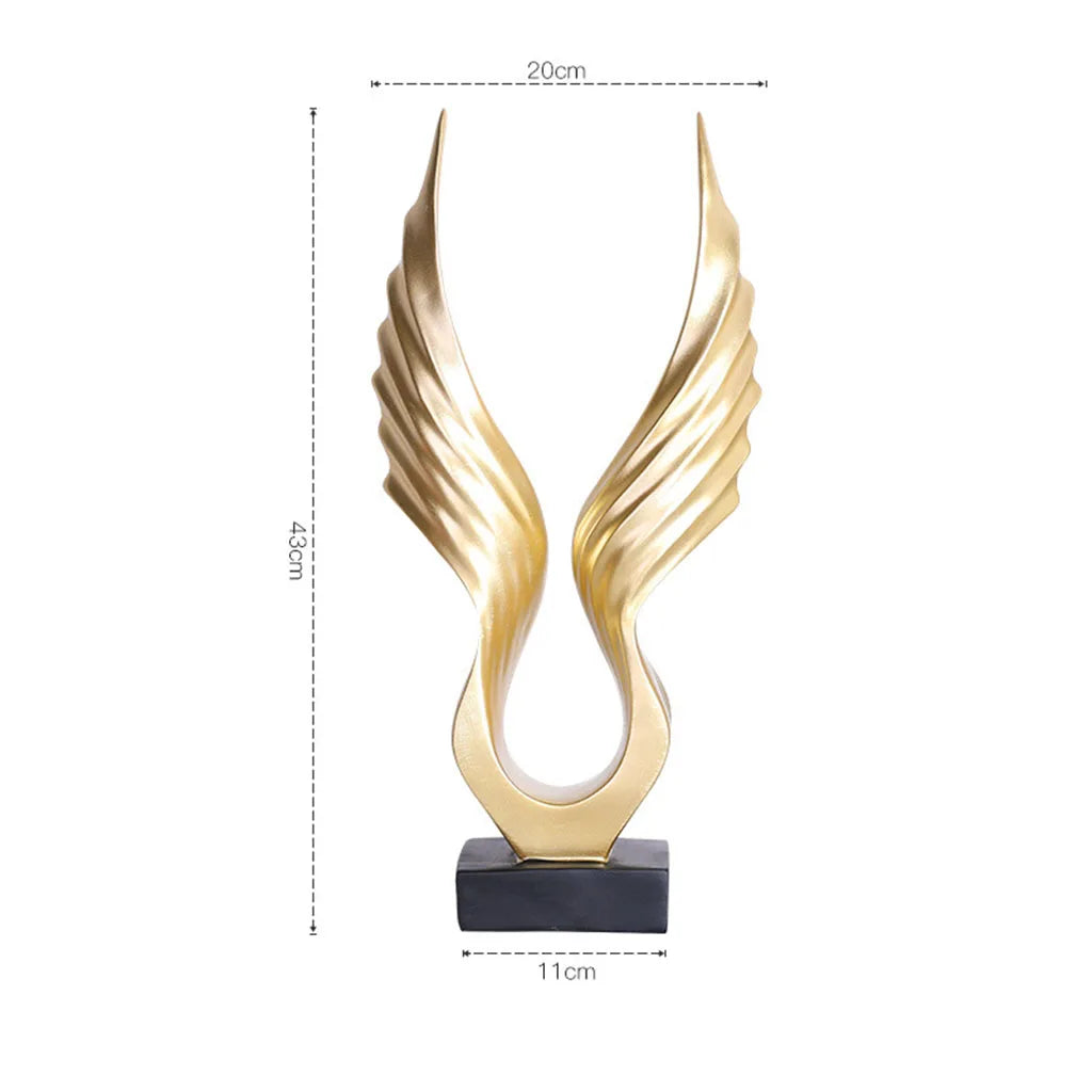 Engelsflügel-Statue – Abstrakte goldene Skulptur aus Resin für elegante Wohnraumdeko