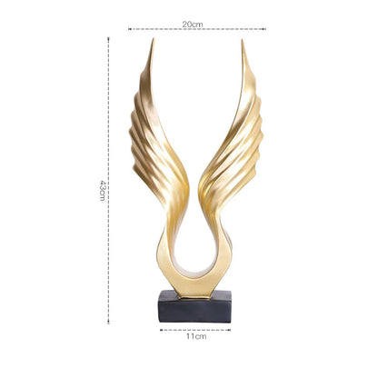 Engelsflügel-Statue – Abstrakte goldene Skulptur aus Resin für elegante Wohnraumdeko