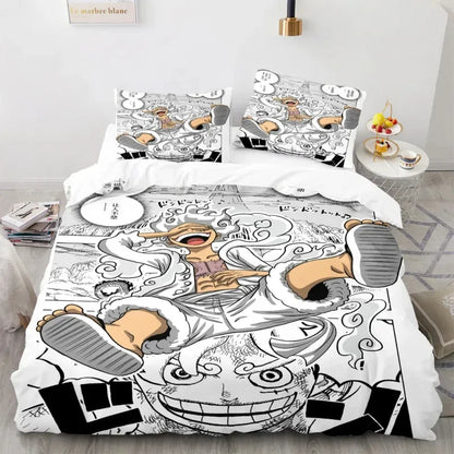One Piece Anime Bedding Set – Luffy Gear 5 Design for All Bed Sizes