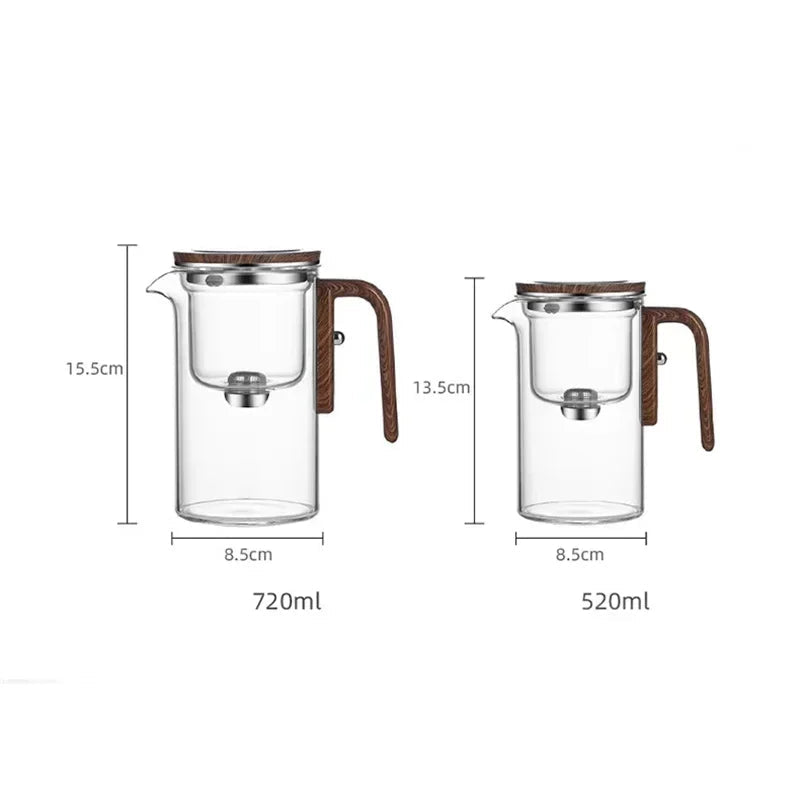 Magnetische Teekanne mit Wassertrennung und Holzgriff – Ein-Klick-Filter