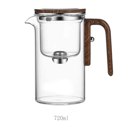 Magnetische Teekanne mit Wassertrennung und Holzgriff – Ein-Klick-Filter