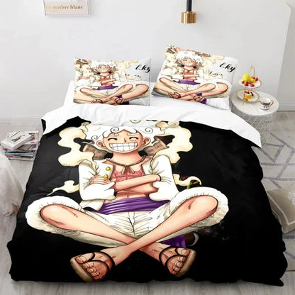 One Piece Anime Bedding Set – Luffy Gear 5 Design for All Bed Sizes