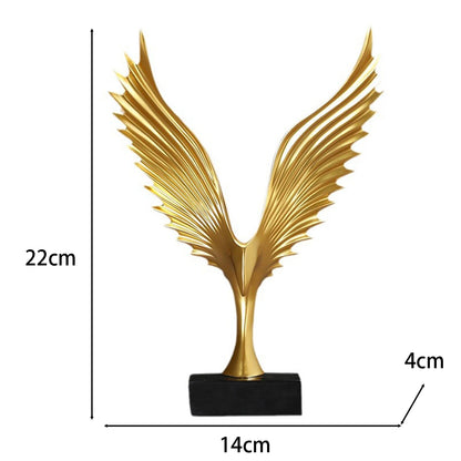 Engelsflügel-Statue – Abstrakte goldene Skulptur aus Resin für elegante Wohnraumdeko