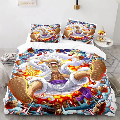One Piece Anime Bedding Set – Luffy Gear 5 Design for All Bed Sizes