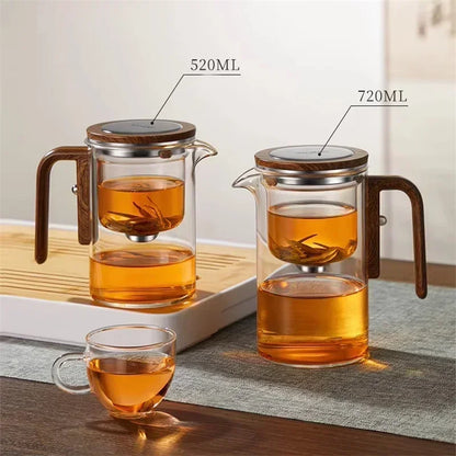 Magnetische Teekanne mit Wassertrennung und Holzgriff – Ein-Klick-Filter